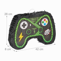 Set piñata Relaxdays, 3 piese, formă de controller, suspendabil, pentru copii, fete și băieți, cu băț și mască, neîmplut, colorat 4