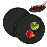 Set 2 tăvi de servire Relaxdays, rotund Ø 40 cm, suprafață antiderapantă, tavă de bar pentru HORECA, negru 1