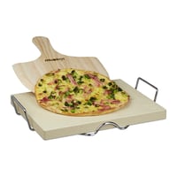 Relaxdays set za pizzu 38x30x3 cm, s metalnim postoljem i drvenom lopaticom za pizzu, pravokutni kamen za pečenje kruha, pizze i flambiranih pita (Flammkuchen), prirodni materijal 8