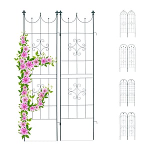 Relaxdays metalni vrtni oslonac za biljke, set od 2 komada, 180x50 cm, tamnozeleni — Jedan ukrasni element je otpao (stanje: vidi 2. sliku)