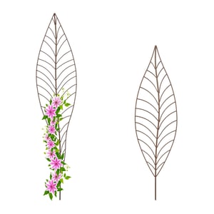 Suport plante Relaxdays, 2 bucăți, formă de frunză, 2 dimensiuni, pentru plante cățărătoare, metal, maro — partea superioară uzată (stare: vezi a doua imagine)