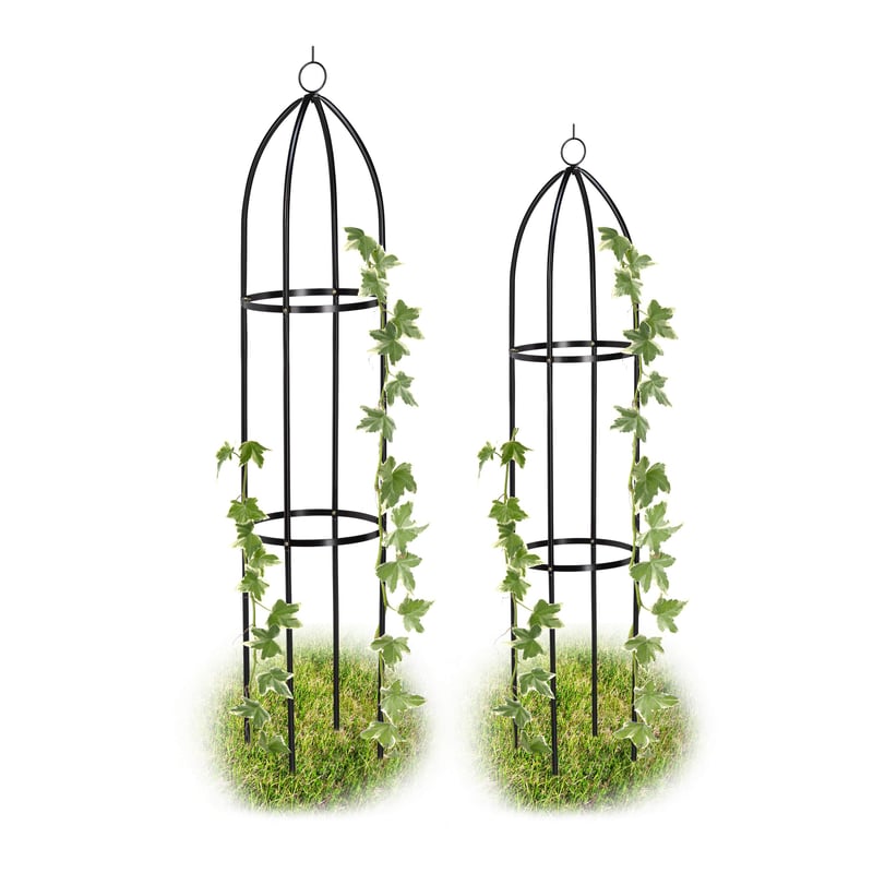 Suport pentru plante Relaxdays, set de 2, auto-susținut, pentru trandafiri și plante cățărătoare, rezistent la intemperii, 139 cm și 149 cm, negru