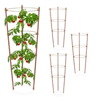 Set 4 Suporturi pentru Plante Relaxdays, Metal și Plastic, Înălțime 45 cm, 3 Inele Reglabile, pentru Plante Cățărătoare, Maro 1