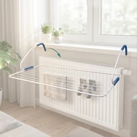 Relaxdays Radiátoros Ruhaszárító Állvány, 10 m Szárítóhossz, Fehér/Kék 3