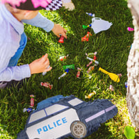Detská policajná piñata Relaxdays s palicou a maskou, na narodeninovú oslavu, plniteľná, 22 x 50 x 16 cm, modrá 3