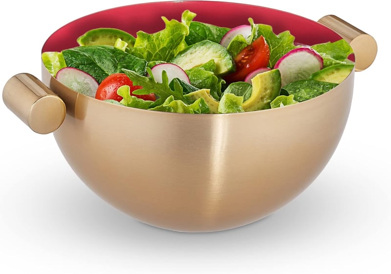 Relaxdays rozsdamentes acél tálka 20 cm, arany-piros konyhai tál sütéshez és tálaláshoz - Gold/Red