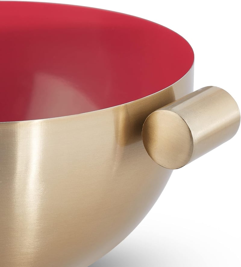 Relaxdays rozsdamentes acél tálka 20 cm, arany-piros konyhai tál sütéshez és tálaláshoz - Gold/Red