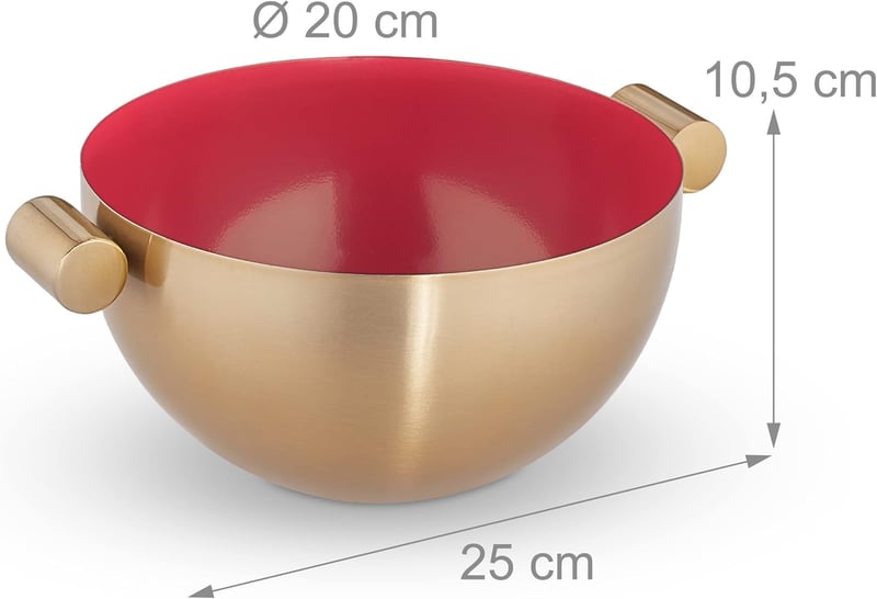 Relaxdays rozsdamentes acél tálka 20 cm, arany-piros konyhai tál sütéshez és tálaláshoz - Gold/Red