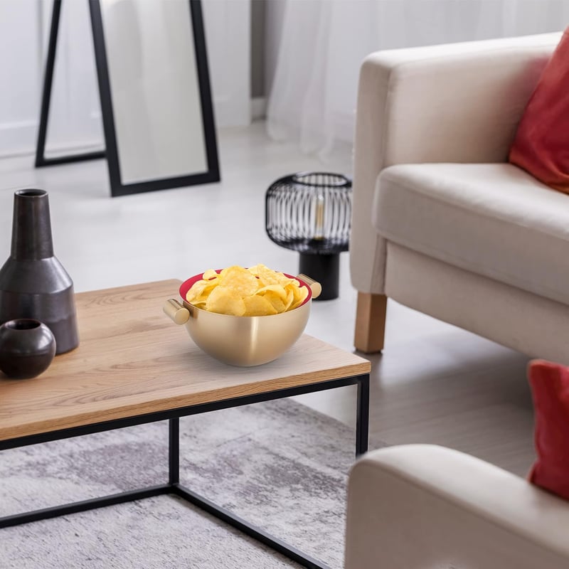 Relaxdays rozsdamentes acél tálka 20 cm, arany-piros konyhai tál sütéshez és tálaláshoz - Gold/Red