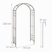 Arcadă de grădină Relaxdays din metal inoxidabil 224x110x41 cm pentru plante agățătoare, culoare bronz 4