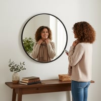 Okrúhle zrkadlo Relaxdays, priemer 50 cm, s rámom, nástenné zrkadlo do predsiene, kúpeľne, obývačky, čierne 2