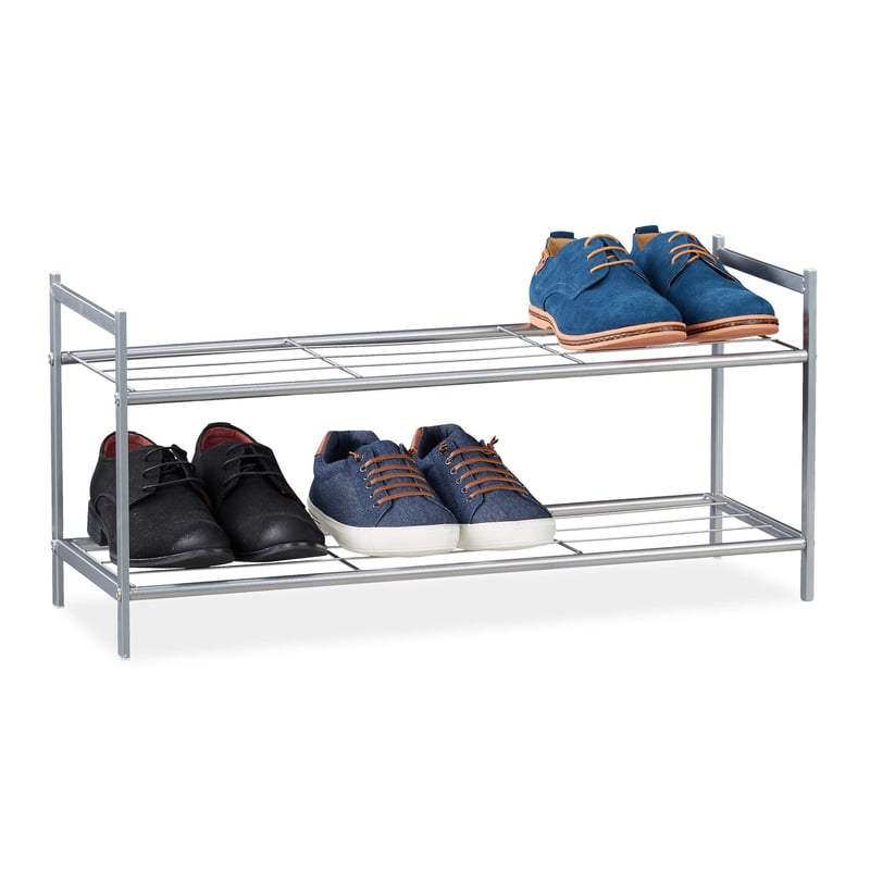 Relaxdays Sandra stalak za cipele, 2 razine, za 6 pari cipela, metalni, 33,5 x 69,5 x 26 cm, srebrni