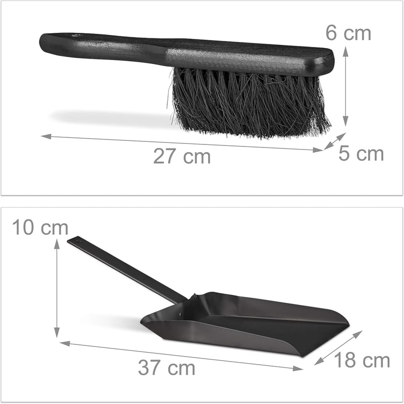 Relaxdays Söprőgarnitúra Acél 37 cm Kefe és Lapát Szett Beltéri Kültéri Fekete