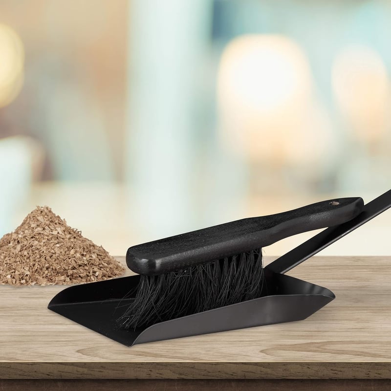 Relaxdays Söprőgarnitúra Acél 37 cm Kefe és Lapát Szett Beltéri Kültéri Fekete