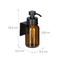 Relaxdays dozator za sapun, 2 komada, 250 ml, smeđe staklo, nehrđajući čelik, zidni, samoljepljivi, bez bušenja, smeđa/crna 4