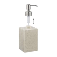 Dávkovač mydla Relaxdays 300 ml, plniteľný, do kúpeľne a kuchyne, držiak na tekuté mydlo, hranatý, polyresin, pumpa z nehrdzavejúcej ocele, piesková farba 6