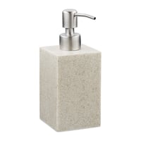 Dávkovač mydla Relaxdays 300 ml, plniteľný, do kúpeľne a kuchyne, držiak na tekuté mydlo, hranatý, polyresin, pumpa z nehrdzavejúcej ocele, piesková farba 1
