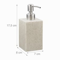 Dávkovač mydla Relaxdays 300 ml, plniteľný, do kúpeľne a kuchyne, držiak na tekuté mydlo, hranatý, polyresin, pumpa z nehrdzavejúcej ocele, piesková farba 4