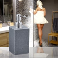Dávkovač mydla Relaxdays 300 ml, plniteľný, do kúpeľne a kuchyne, držiak na tekuté mydlo, hranatý, polyresin, pumpa z nehrdzavejúcej ocele, piesková farba 3