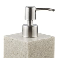 Dávkovač mydla Relaxdays 300 ml, plniteľný, do kúpeľne a kuchyne, držiak na tekuté mydlo, hranatý, polyresin, pumpa z nehrdzavejúcej ocele, piesková farba 7