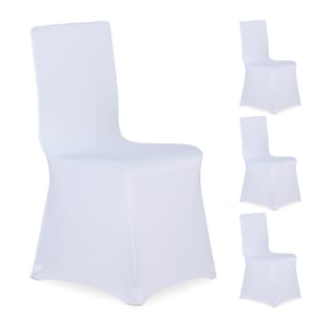 Relaxdays Set 4 Huse pentru Scaune, Husă Elastică Universală, Decor pentru Scaune de Banchet, pentru Nuntă și Evenimente, Alb