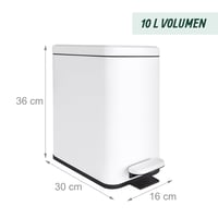 Odpadkový kôš Relaxdays, 10 litrov, úzky 16 cm, so systémom tichého zatvárania (Softclose), pedálový, s vnútornou nádobou, do kuchyne a kúpeľne, matný biely 4