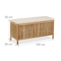 Relaxdays košara za rublje sa sjedalom, 100 L, 50x100x38 cm, prirodna i crna, kupaonska klupa s prostorom za odlaganje 3