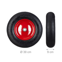 Roată de roabă Relaxdays 4.80/4.00-8 cu anvelopă pneumatică și valvă, capacitate portantă 120 kg, negru-roșu 4