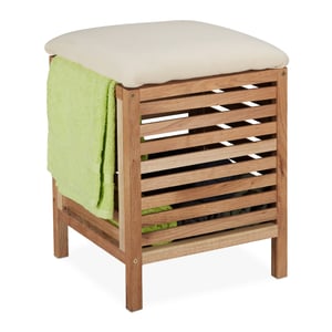 Relaxdays tabure za odlaganje s prostorom za sjedenje, orahovina i tkanina, košara za rublje od 35 l, za ručnike i pokrivače, 51x39x39 cm, natur