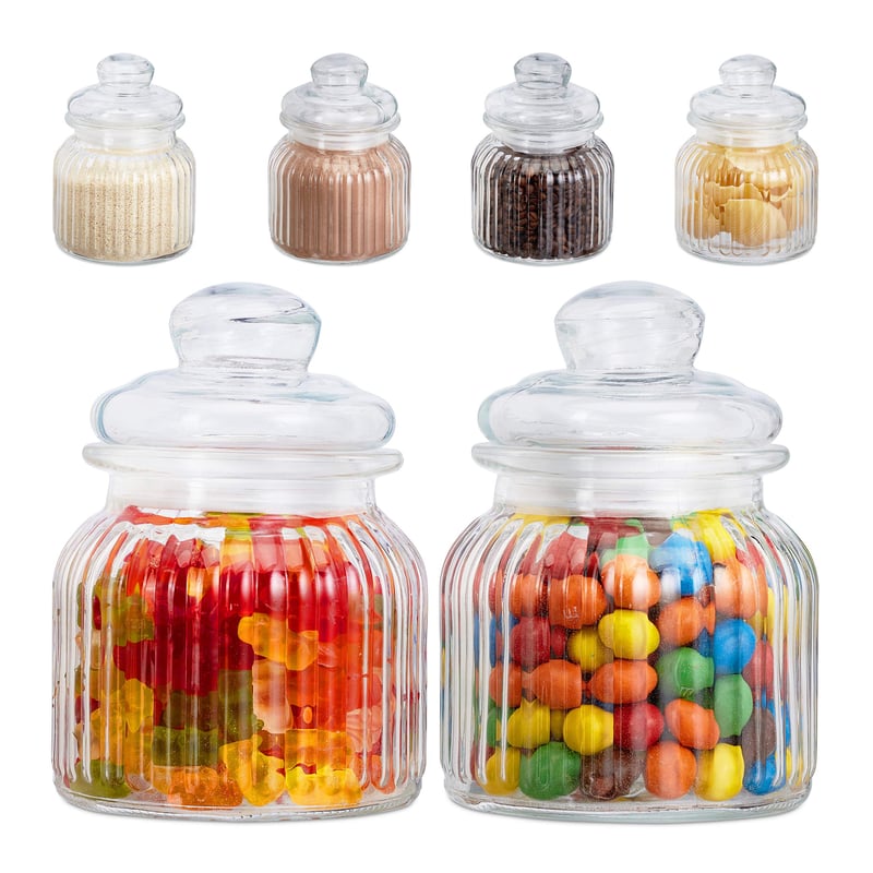 Relaxdays Súprava 6 sklenených dóz, 700 ml, s viečkom, vzduchotesné, priehľadné, na potraviny, doplnok na svadobný candy bar