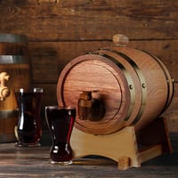 Relaxdays Dubový sud so stojanom a kohútikom, 1,25 litra, na whisky, víno a pálenku, prírodné drevené prevedenie 2