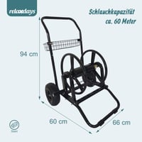 Relaxdays Vozík na záhradnú hadicu 60 m, zacvakávacia prípojka, 2 nafukovacie kolesá, odnímateľný bubon, oceľ, čierny 4