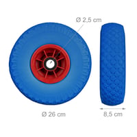 Relaxdays Koleso na fúrik z plnej gumy, 2 ks, plastový disk, 80 kg, modro-červené, os 25 mm, 260x85 mm 4