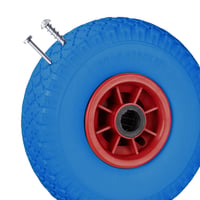 Relaxdays Koleso na fúrik z plnej gumy, 2 ks, plastový disk, 80 kg, modro-červené, os 25 mm, 260x85 mm 6
