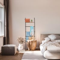 Relaxdays Törölközőlétra 4 Fokkal és Polccal, 150x45,5x20 cm, Fém, Ipari Design, Fekete/Barna 3