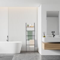 Relaxdays Törölközőlétra 4 Fokkal és Polccal, 150x45,5x20 cm, Fém, Ipari Design, Fekete/Barna 2