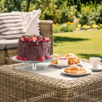 Relaxdays Platou pentru tort cu picior, Ø 30 cm, Platou rotativ pentru servire, Sticlă și oțel inoxidabil, Transparent/Argintiu 2