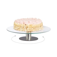 Relaxdays Platou pentru tort cu picior, Ø 30 cm, Platou rotativ pentru servire, Sticlă și oțel inoxidabil, Transparent/Argintiu 6