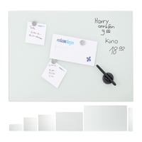 Relaxdays staklena magnetska ploča, sigurnosno staklo, s magnetima, markerom i držačem za olovke, za ured i kuhinju, bijela 1