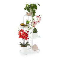 Suport pentru flori Relaxdays, metal, 4 niveluri, alb, raft etajat pentru balcon, terasă, interior și exterior 1