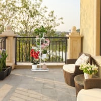 Suport pentru flori Relaxdays, metal, 4 niveluri, alb, raft etajat pentru balcon, terasă, interior și exterior 9