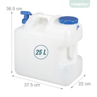 Canistră de apă Relaxdays de 25 litri cu robinet și capac cu filet, fără BPA, pentru camping și mașină, alb/transparent 5
