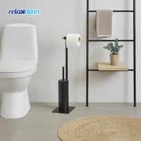 Relaxdays WC garnitura, 67x18x21 cm, čelik i bambus, samostojeći držač toaletnog papira i četka za WC — nepotpun, korišten set (stanje: vidi 2. sliku) 6