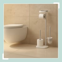 Relaxdays WC garnitura, 69 x 31 x 16 cm, samostojeći držač toaletnog papira, WC četka, držač rezervne role, polica, dostupno u više boja 2