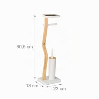 Suport pentru perie de toaletă Relaxdays cu raft, 80,5 x 23 x 18 cm, suport pentru hârtie igienică de sine stătător, alb/natur 4