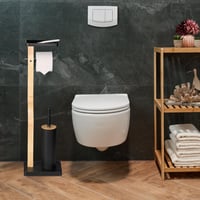 Suport pentru perie de toaletă Relaxdays cu raft, 80,5 x 23 x 18 cm, suport pentru hârtie igienică de sine stătător, alb/natur 3