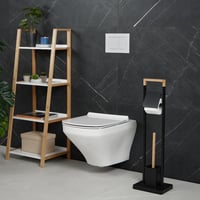Relaxdays WC kefa s držiakom na toaletný papier z bambusu a nehrdzavejúcej ocele, čierna/prírodná 2