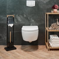 Relaxdays WC kefa s držiakom na toaletný papier z bambusu a nehrdzavejúcej ocele, čierna/prírodná 4