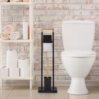 Relaxdays WC kefa s držiakom na toaletný papier z bambusu a nehrdzavejúcej ocele, čierna/prírodná 1