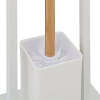 Relaxdays WC-kefe tartóval és toalettpapír-tartóval, bambusz és rozsdamentes acél, szabadon álló, fehér/natúr 9